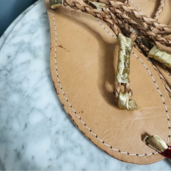 L*SPACE by Cocobelle Gili Long Wrap Gladiator Braid Sandal in Tan & Gold - Picture 9 of 10